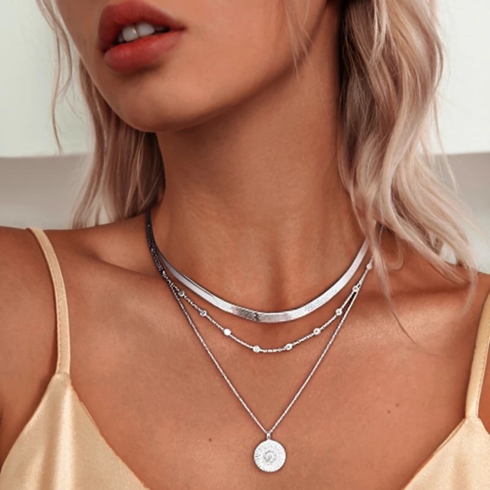 🎉 New Silver Layered Chain & Coin Necklace